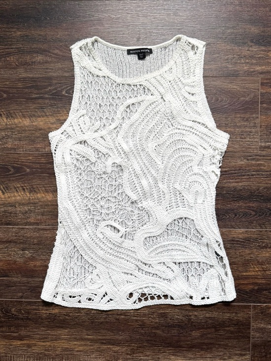 Boston Proper Tops - BOSTON PROPER White Crocheted Sleeveless Sweater Top S